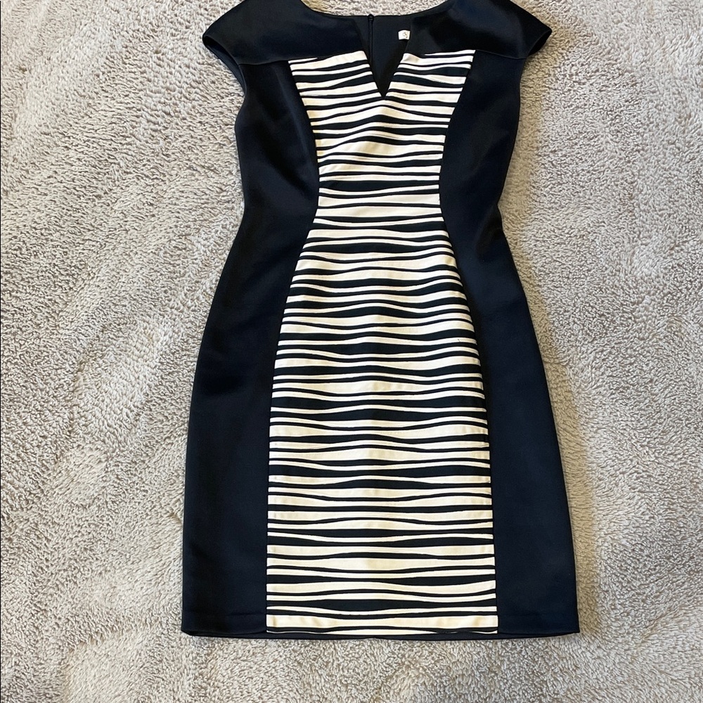 Black and cream Striped Panel Sheath Dress
